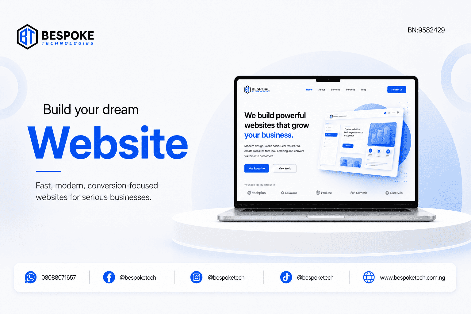 Bespoke Technologies — modern, conversion-focused websites for serious businesses.